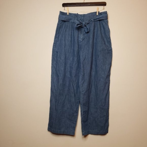 J. Crew high waist denim chambray paperbag pants 14 - Picture 2 of 6